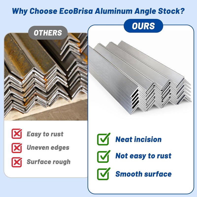 EcoBrisa Aluminum Angle 6061 T6511 Mill Stock for DIY Projects Industrial Building Construction More Durable and Can Be Cut to Fit (1" x 1" x 1/4" 2Pcs) - Image 4